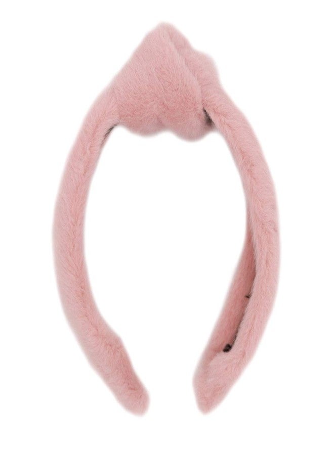Surell Faux Mink Headband With Knot (Pink) - Fake Fur Hairband for Women - Girls Cute Makeup - Soft Trendy Luxury Fashion Accessory - Comfortable Fluffy Headwear - One Size Fits All - Image 1